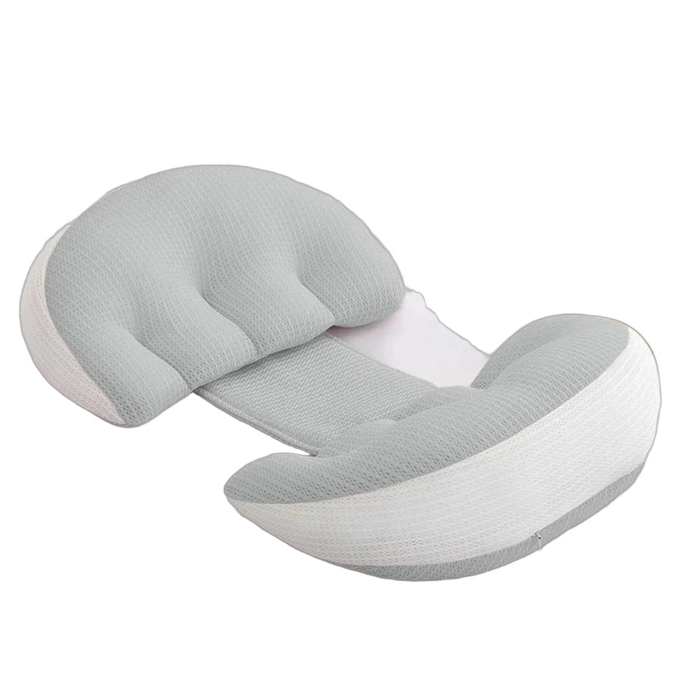 The Bump Wing grey side-sleeper pregnancy pillow, real product photo on a white background