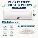 Feather bolster size: 19 x 54 inches, from the seller