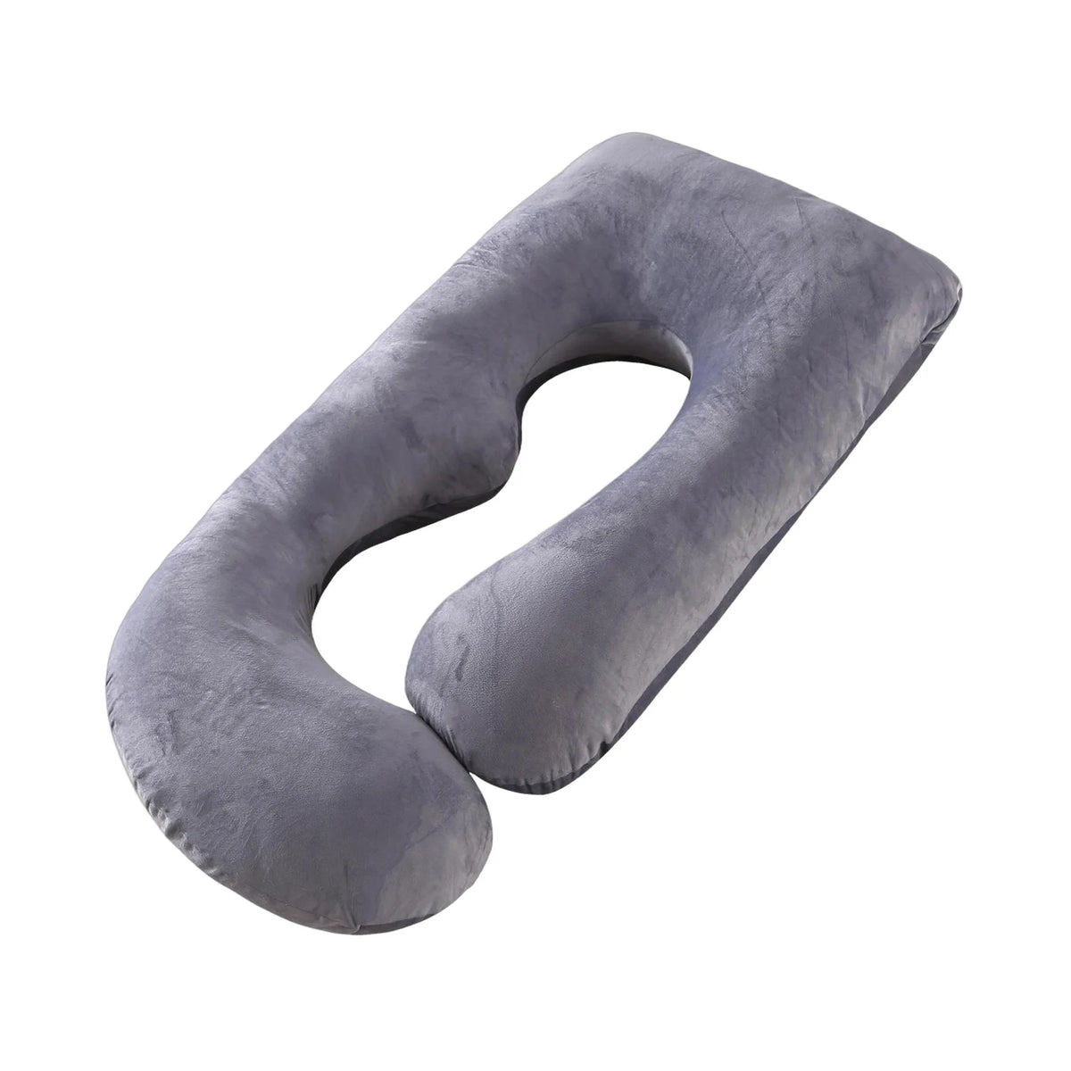The G Cloud grey velvet G-shaped pregnancy pillow, real product photo on a white background
