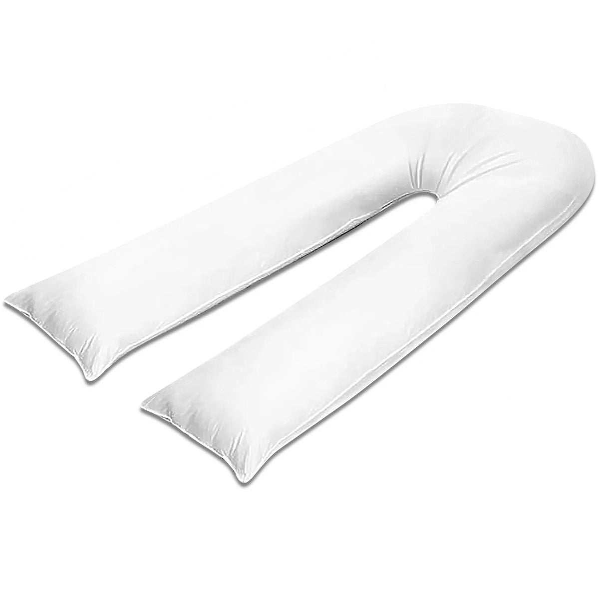White cotton pregnancy pillow cover on a 9ft U shaped pillow