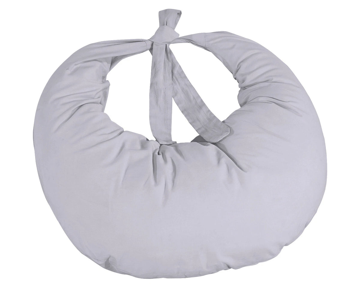 Grey tie-top breastfeeding pillow in Egyptian cotton
