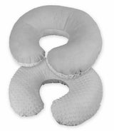 Grey nursing pillow for breastfeeding with its removable dimple cover
