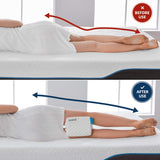 Leg position before and after using a knee pillow, from the seller